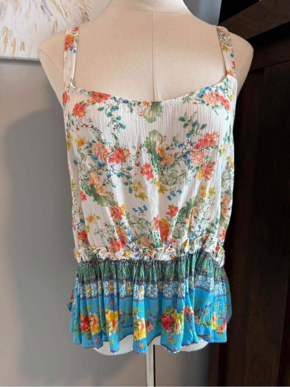 Rachel Ashwell Floral Smocked Waist Sleeveless Top NWT